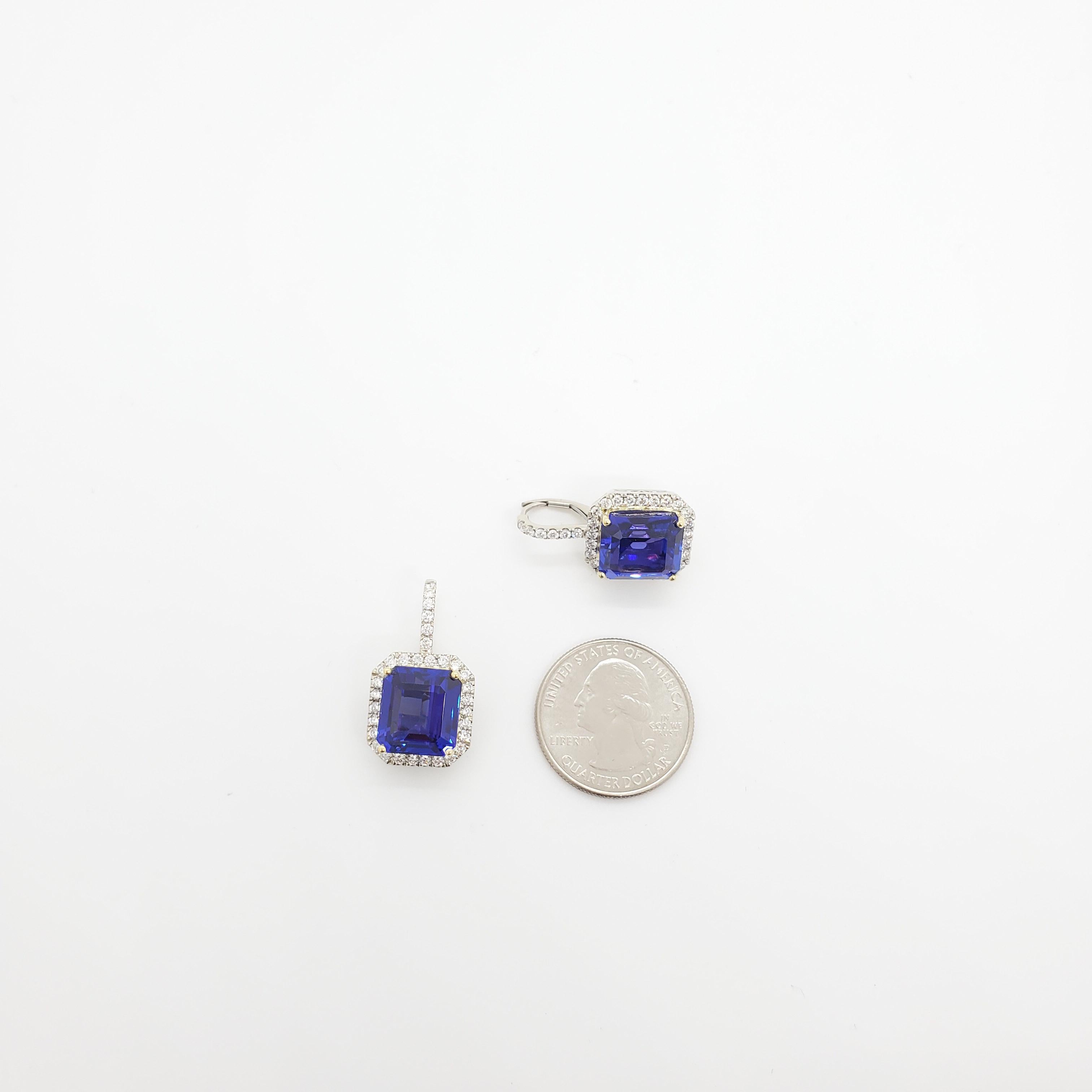 Tanzanite and Diamond Drop Earrings in 18k Two Tone Gold For Sale 1