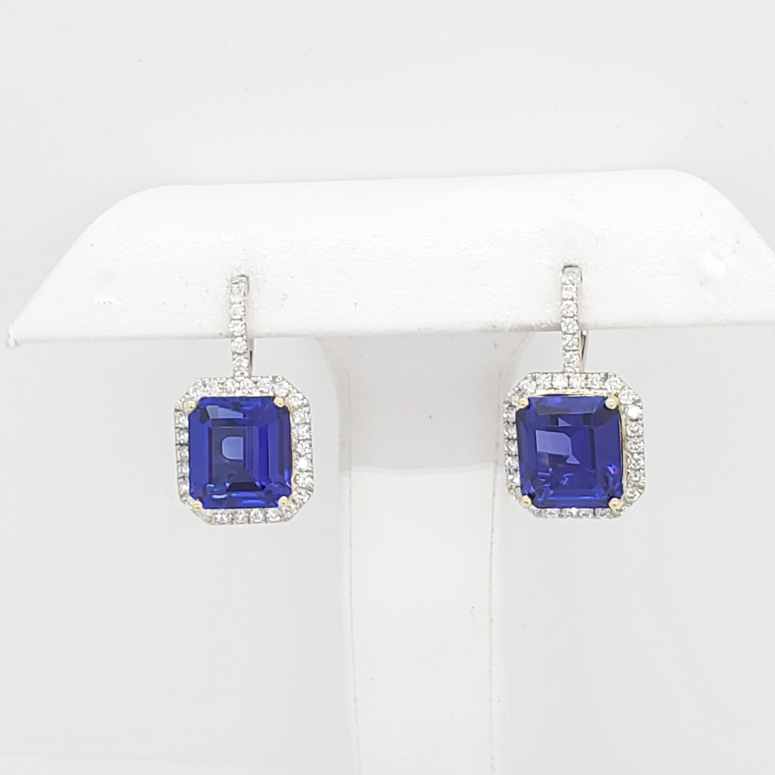 Tanzanite and Diamond Drop Earrings in 18k Two Tone Gold For Sale 2
