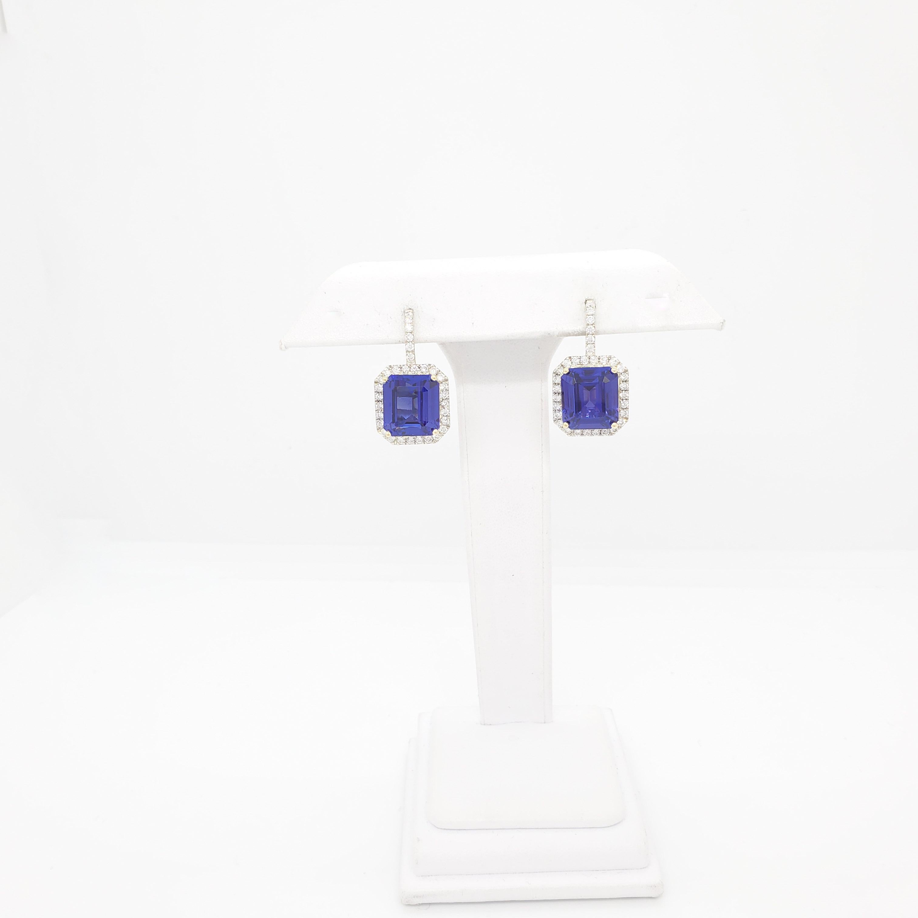 Tanzanite and Diamond Drop Earrings in 18k Two Tone Gold For Sale 3
