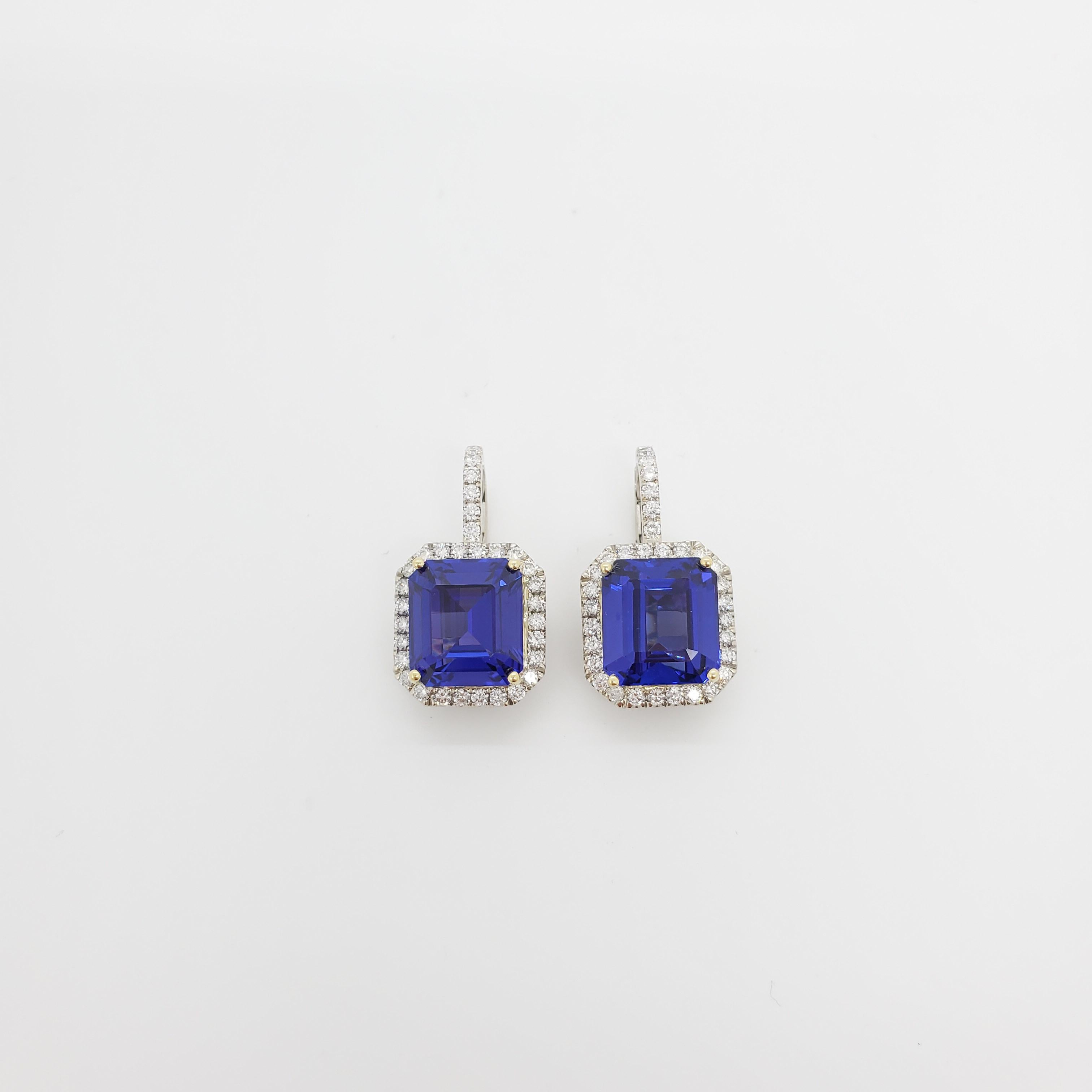 Tanzanite and Diamond Drop Earrings in 18k Two Tone Gold For Sale 4