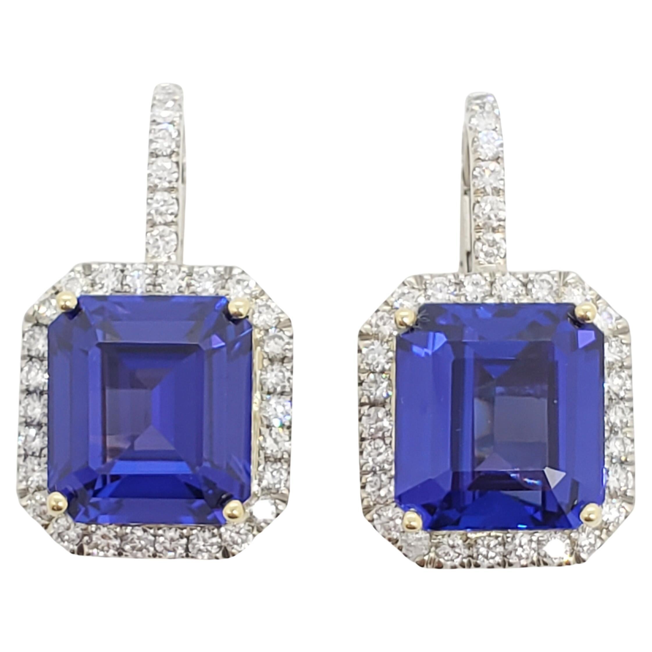 Tanzanite and Diamond Drop Earrings in 18k Two Tone Gold For Sale