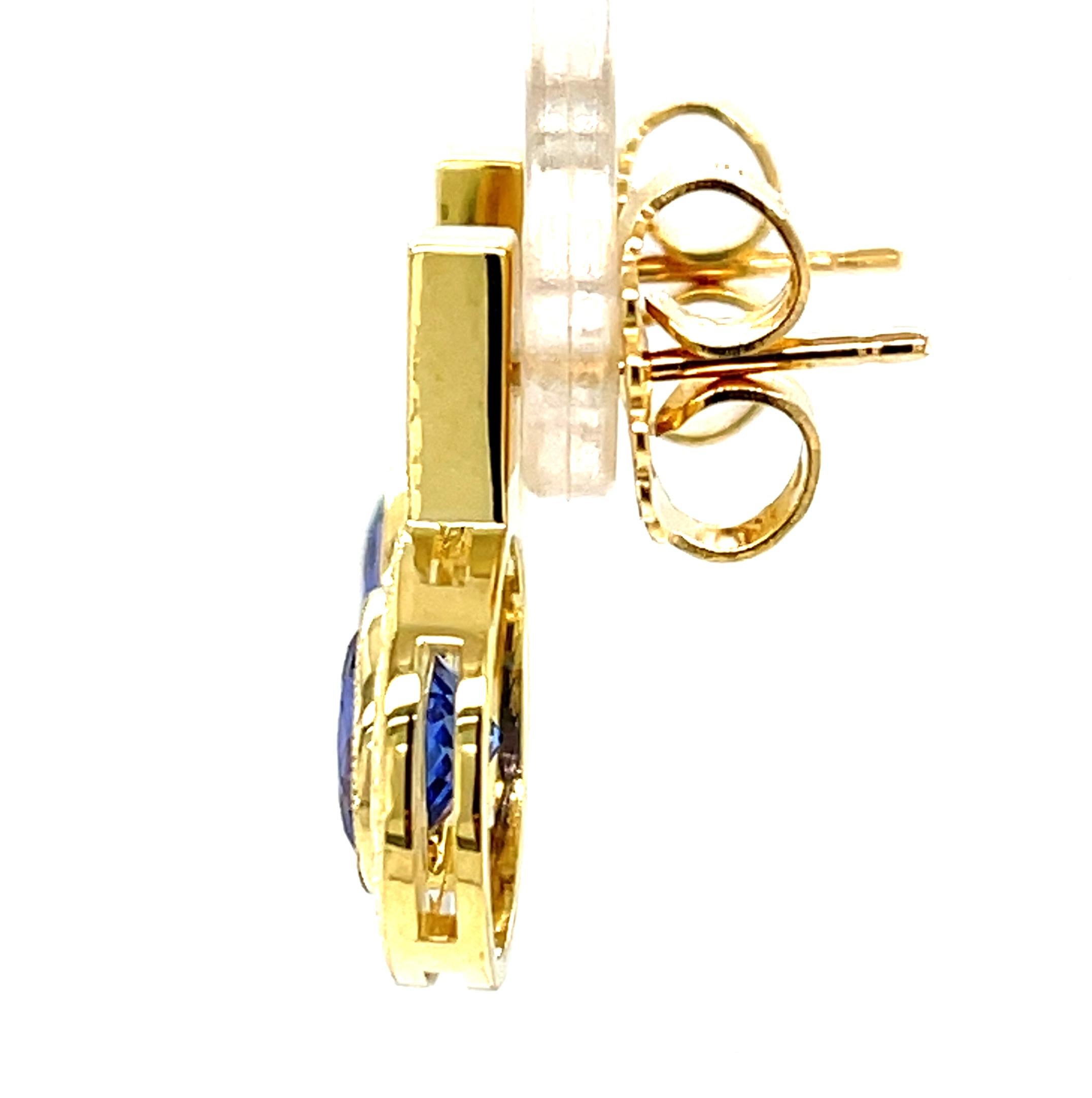 Tanzanite and Diamond Drop Earrings in 18k Yellow Gold, 2.94 Carats Total In New Condition For Sale In Los Angeles, CA