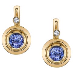 Boucles d'oreilles pendantes en or jaune 18k avec tanzanite et diamant  