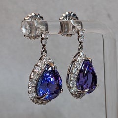 Tanzanite and Diamond Drop Earrings in Platinum and 14k White Gold