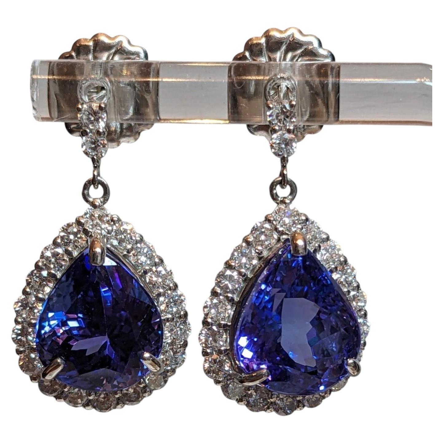 Tanzanite and Diamond Drop Earrings in Platinum and 14k White Gold