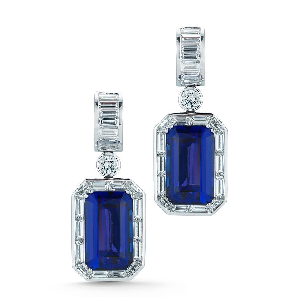 Octagon Cut Tanzanite And Diamond Earring By RayazTakat For Sale