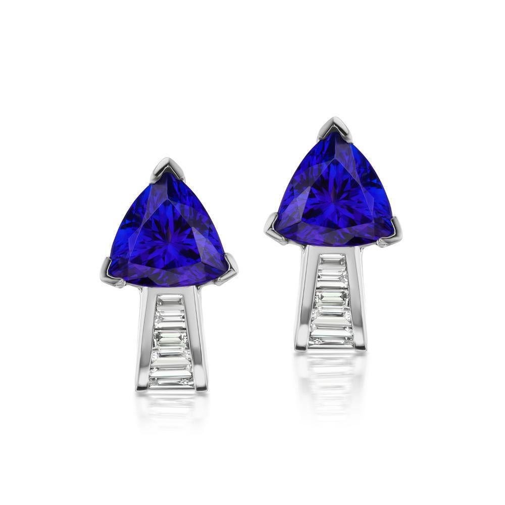Modern 14k White Gold 4.50ct Tanzanite And .65ct Diamond Earring For Sale