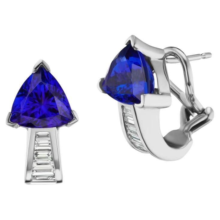 14k White Gold 4.50ct Tanzanite And .65ct Diamond Earring For Sale