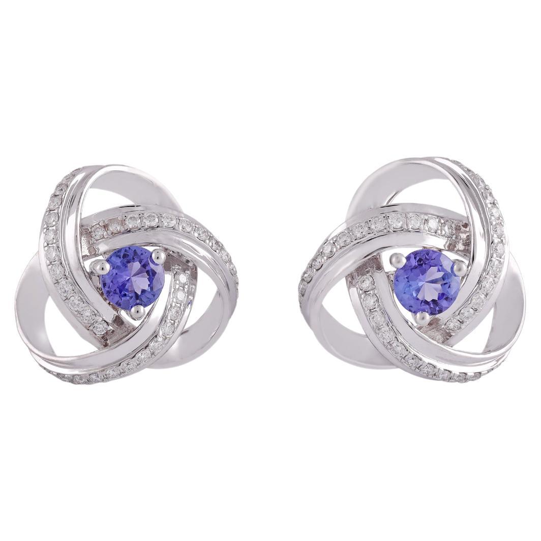 Tanzanite  and Diamond Earring Studs in 18 Karat White Gold For Sale