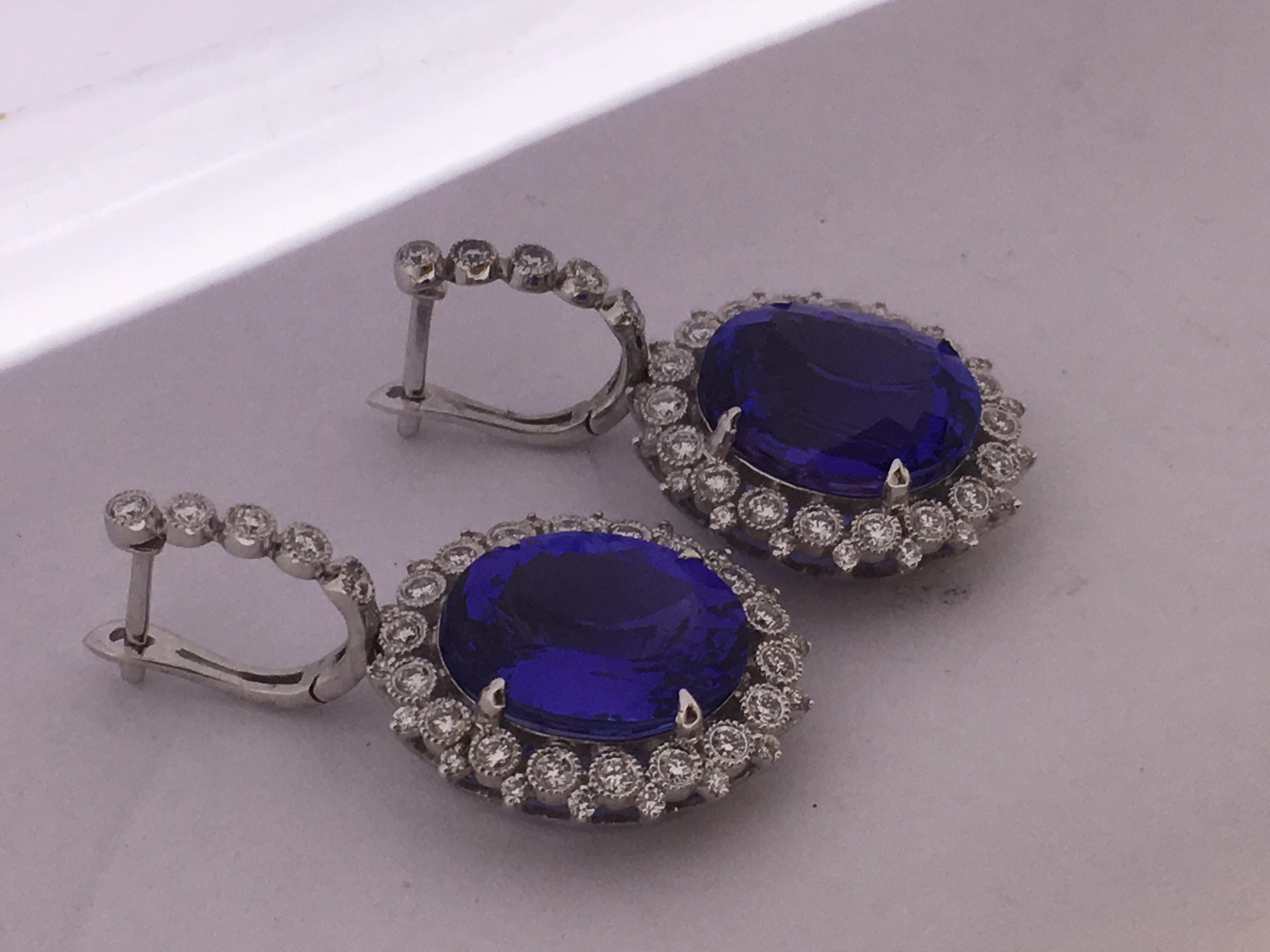 Oval Cut Tanzanite and Diamond Earrings For Sale
