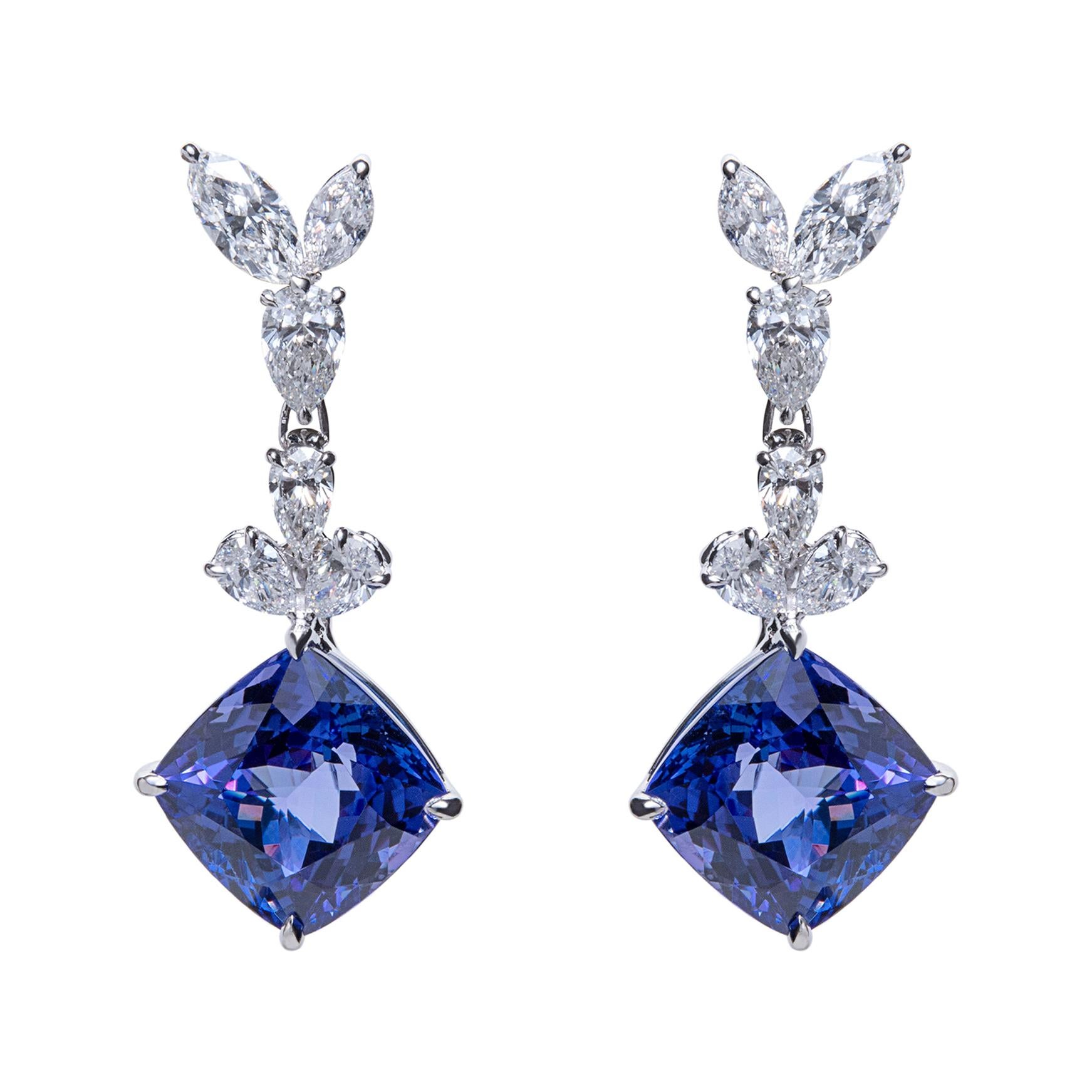 An Order of Bling Tanzanite and Diamond Convertible Earrings, 18 K White Gold For Sale