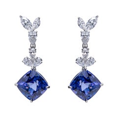 An Order of Bling Tanzanite and Diamond Convertible Earrings, 18 K White Gold