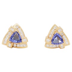 Tanzanite and Diamond Earrings in 14k Yellow Gold