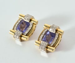 Tanzanite and Diamond Gold Earrings