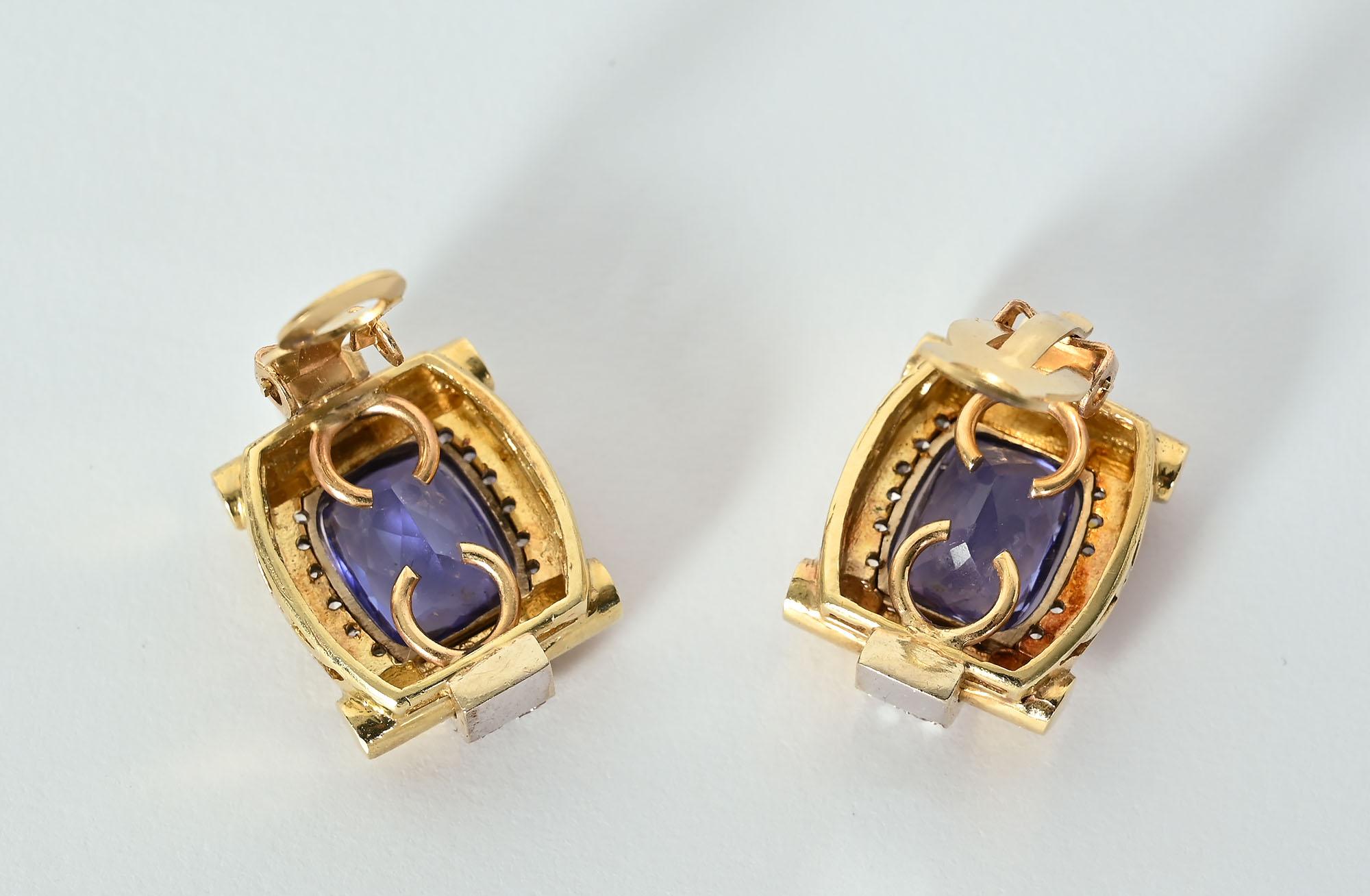 Tanzanite and Diamond Gold Earrings In Good Condition For Sale In Darnestown, MD