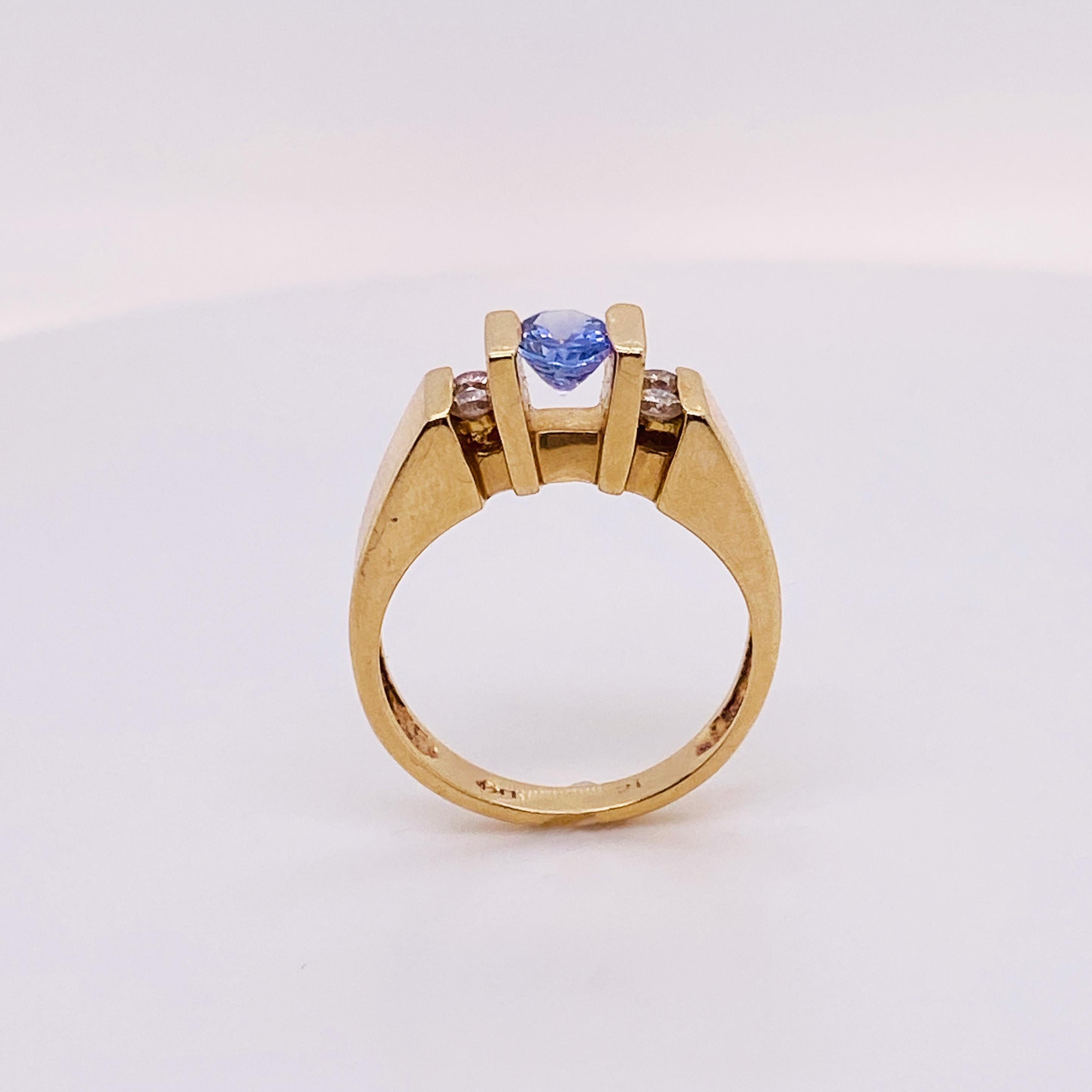 Tansanit und Diamant-Goldring aus 14 Karat Gelbgold mit 0,50 Karat Tansanit (Zeitgenössisch)