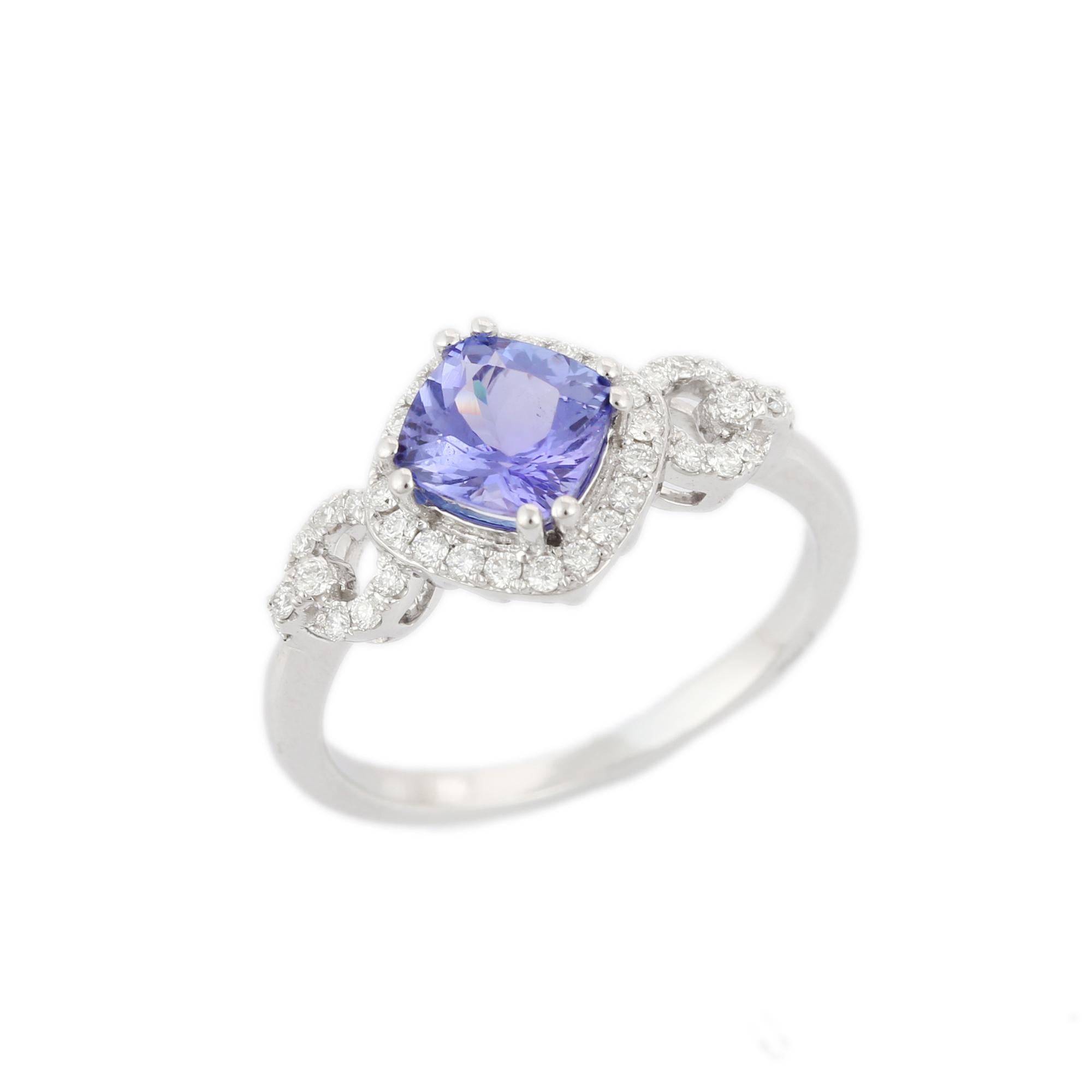 For Sale:  Tanzanite and Diamond Gold Wedding Ring in 18K White Gold 2