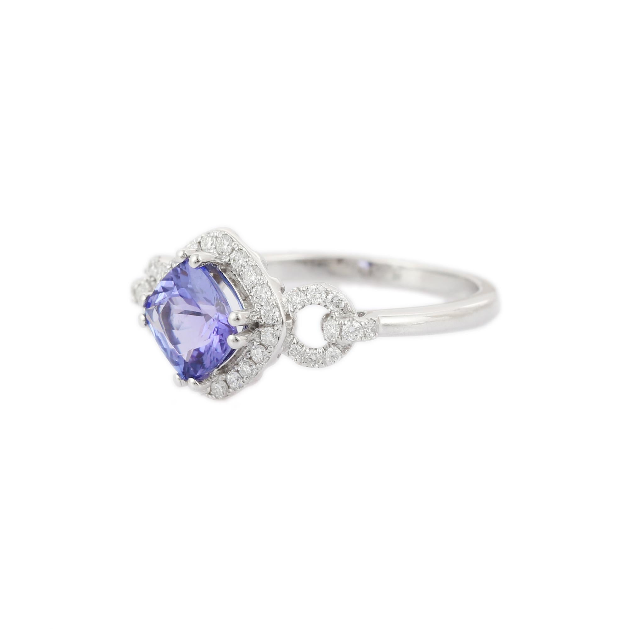 For Sale:  Tanzanite and Diamond Gold Wedding Ring in 18K White Gold 4