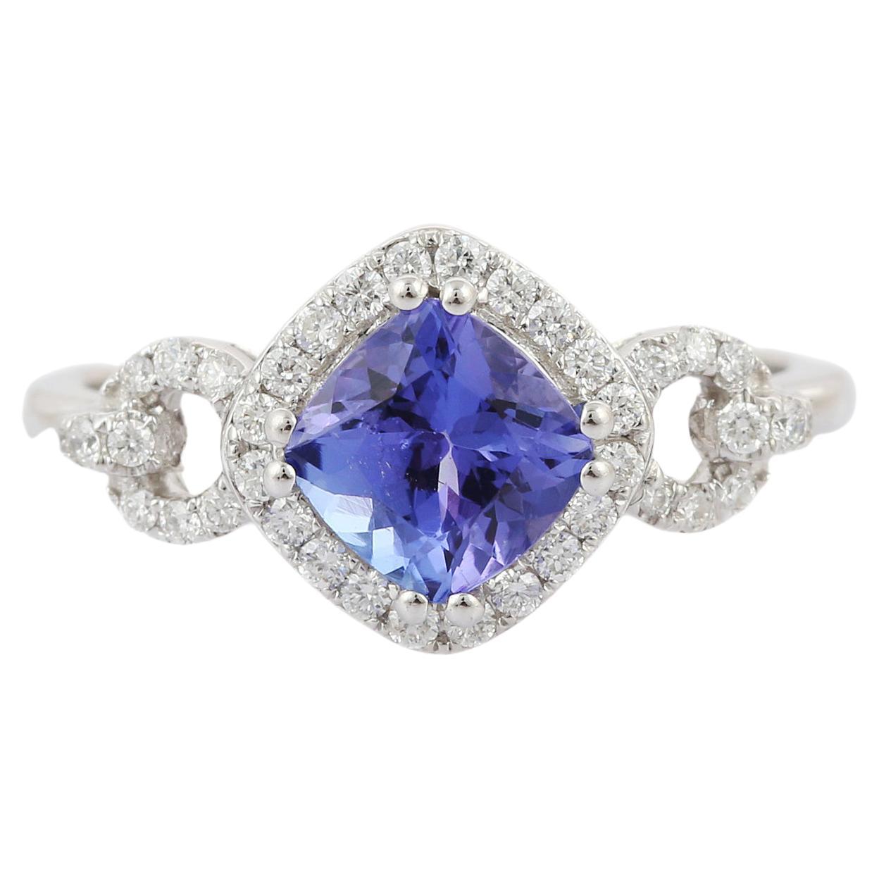 For Sale:  Tanzanite and Diamond Gold Wedding Ring in 18K White Gold