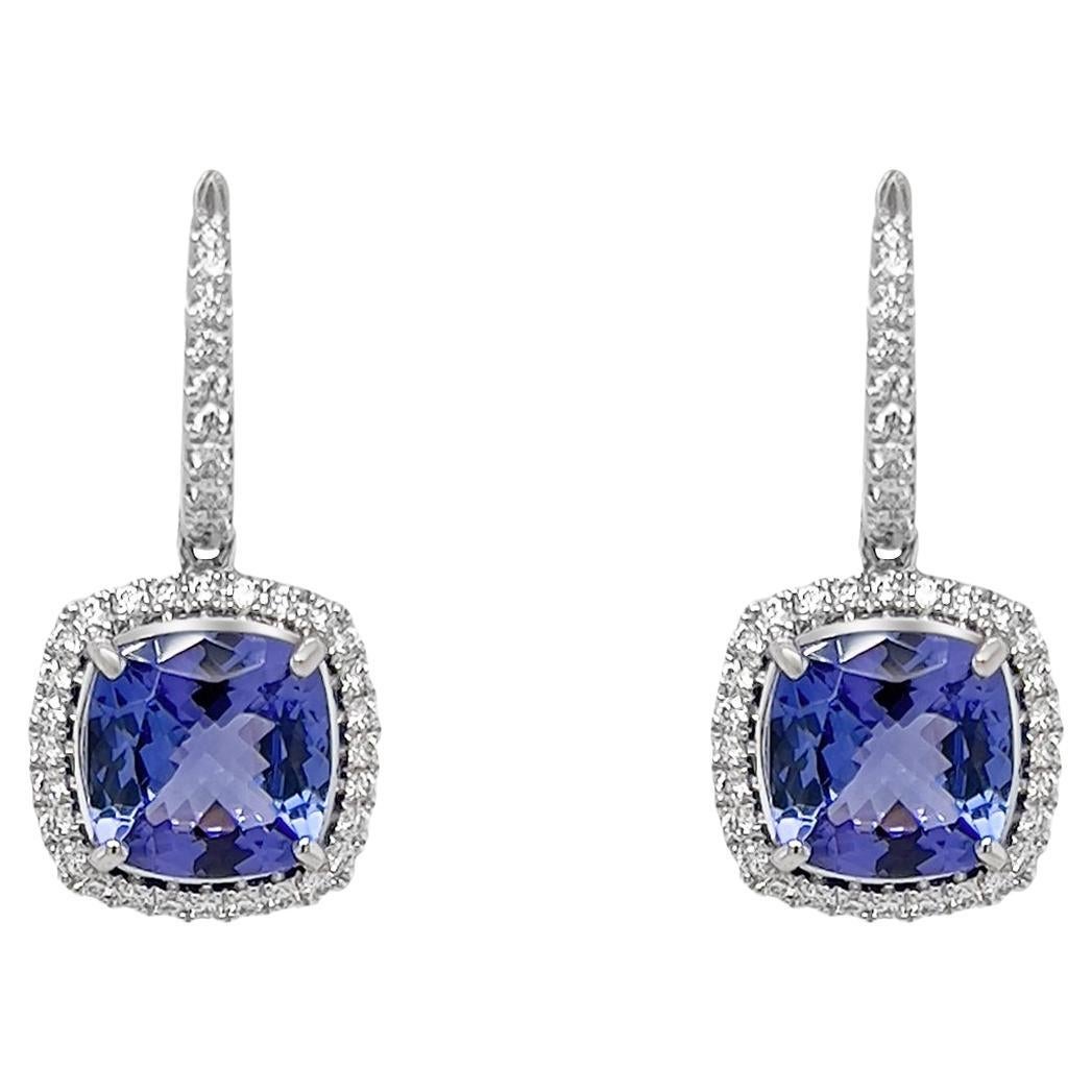 Tanzanite and Diamond Halo Earrings 