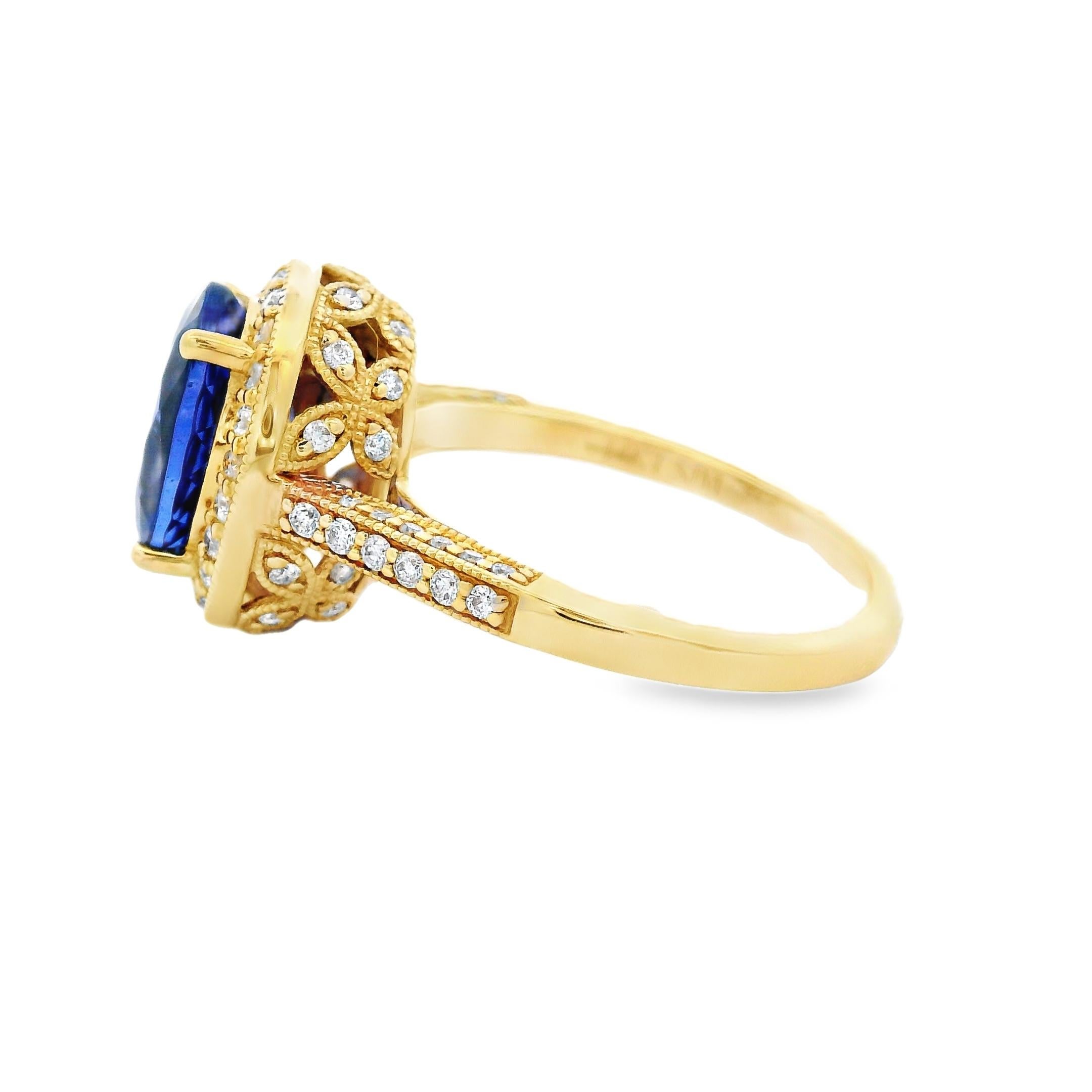 Tanzanite and Diamond Halo Ring, 2.78ct in 14K Yellow Gold Size 7 In condizioni Nuovo in vendita a New York, NY