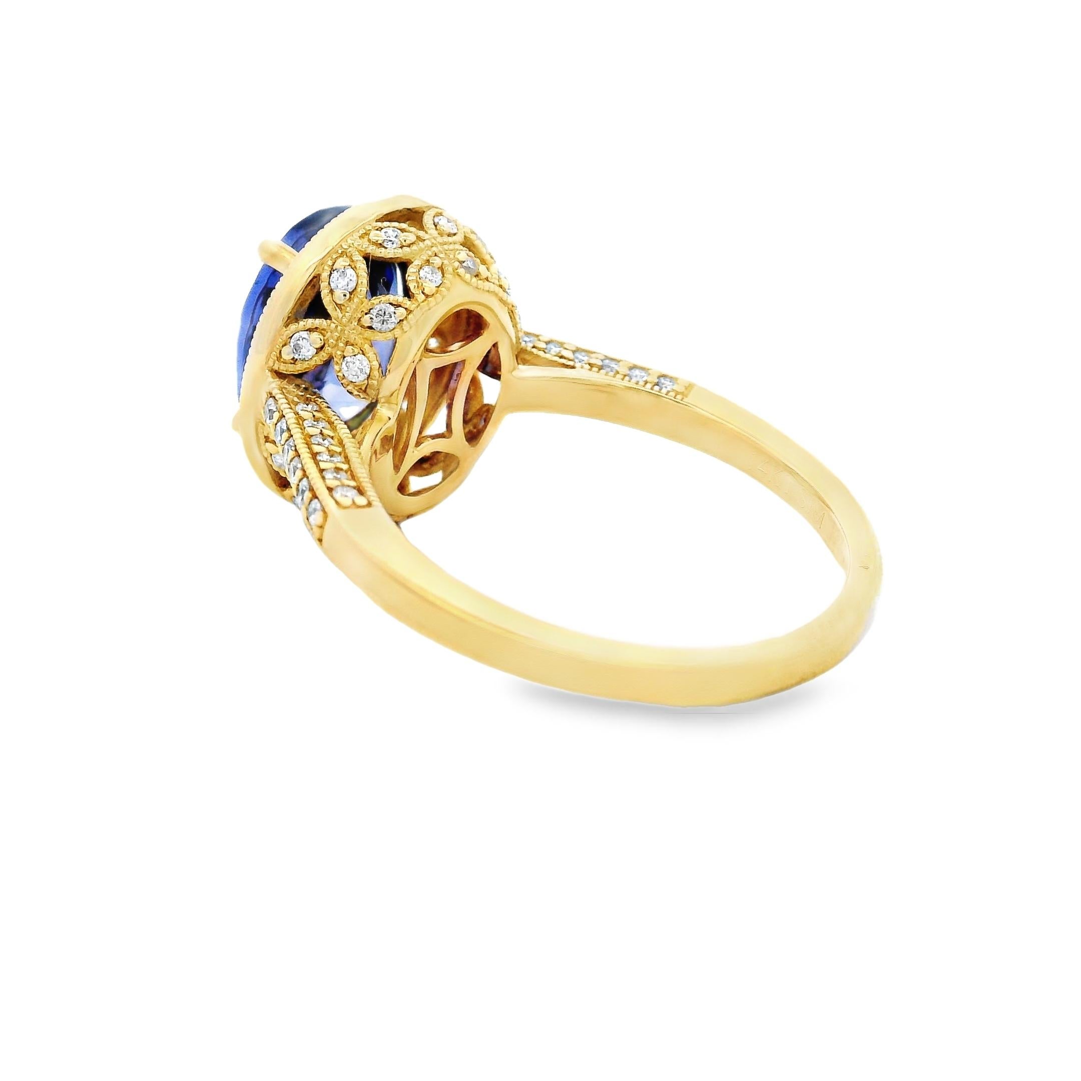 Donna Tanzanite and Diamond Halo Ring, 2.78ct in 14K Yellow Gold Size 7 in vendita