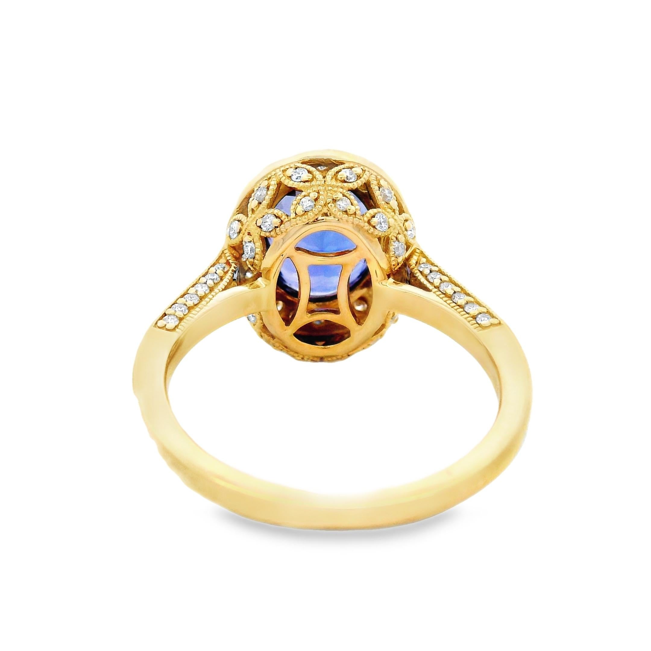 Tanzanite and Diamond Halo Ring, 2.78ct in 14K Yellow Gold Size 7 in vendita 1