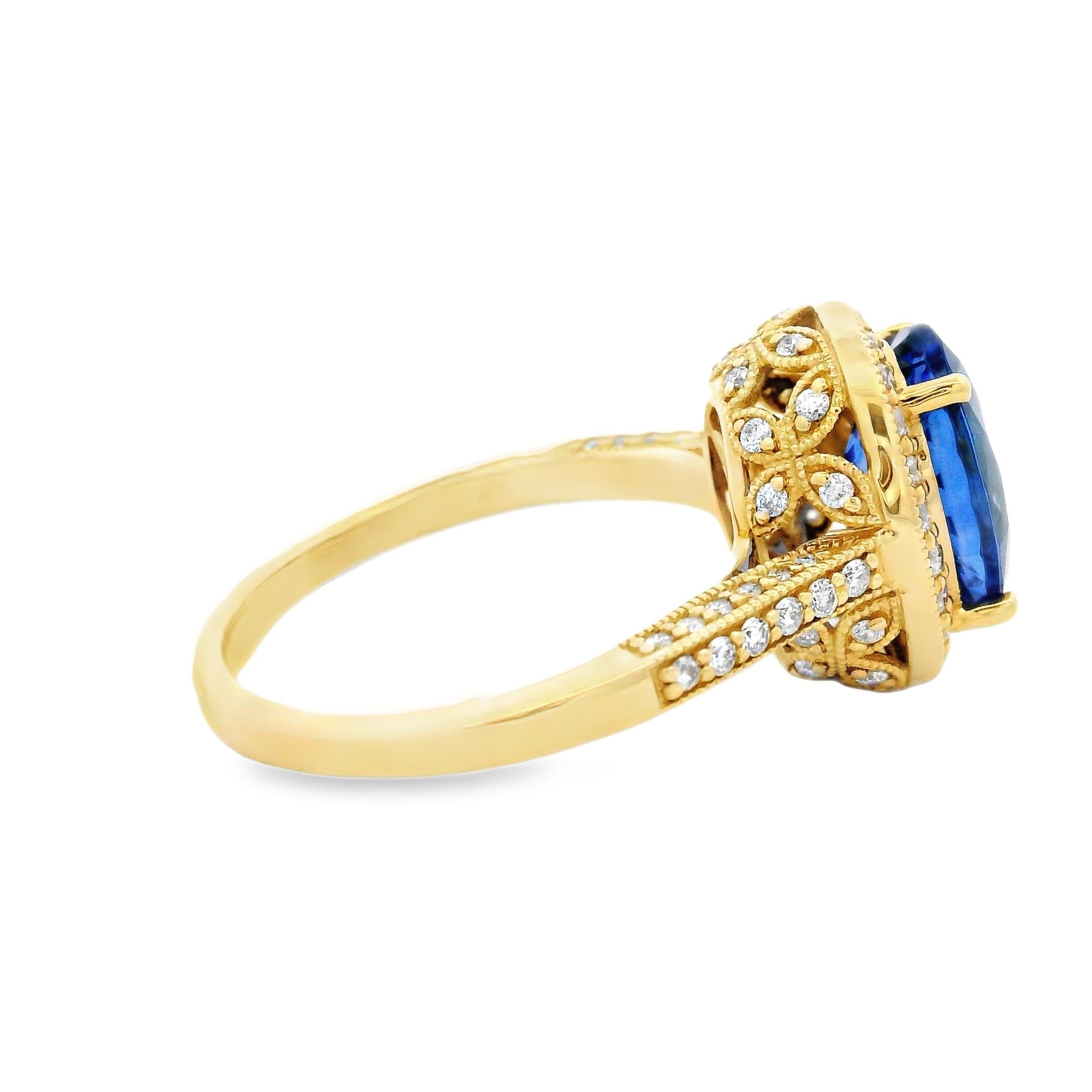 Tanzanite and Diamond Halo Ring, 2.78ct in 14K Yellow Gold Size 7 in vendita 3