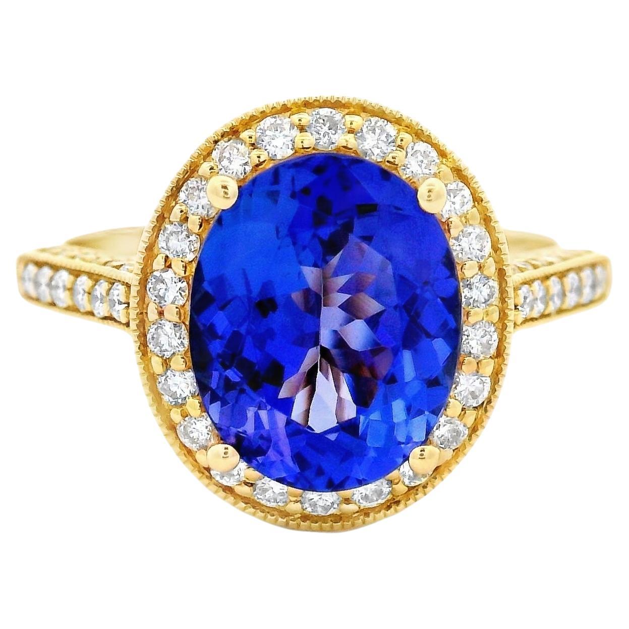 Bague Halo en Tanzanite et Diamant, 2.78ct en or jaune 14K Taille 7