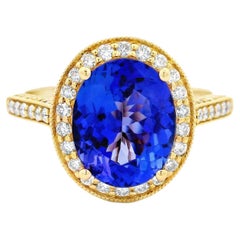 Bague Halo en Tanzanite et Diamant, 2.78ct en or jaune 14K Taille 7