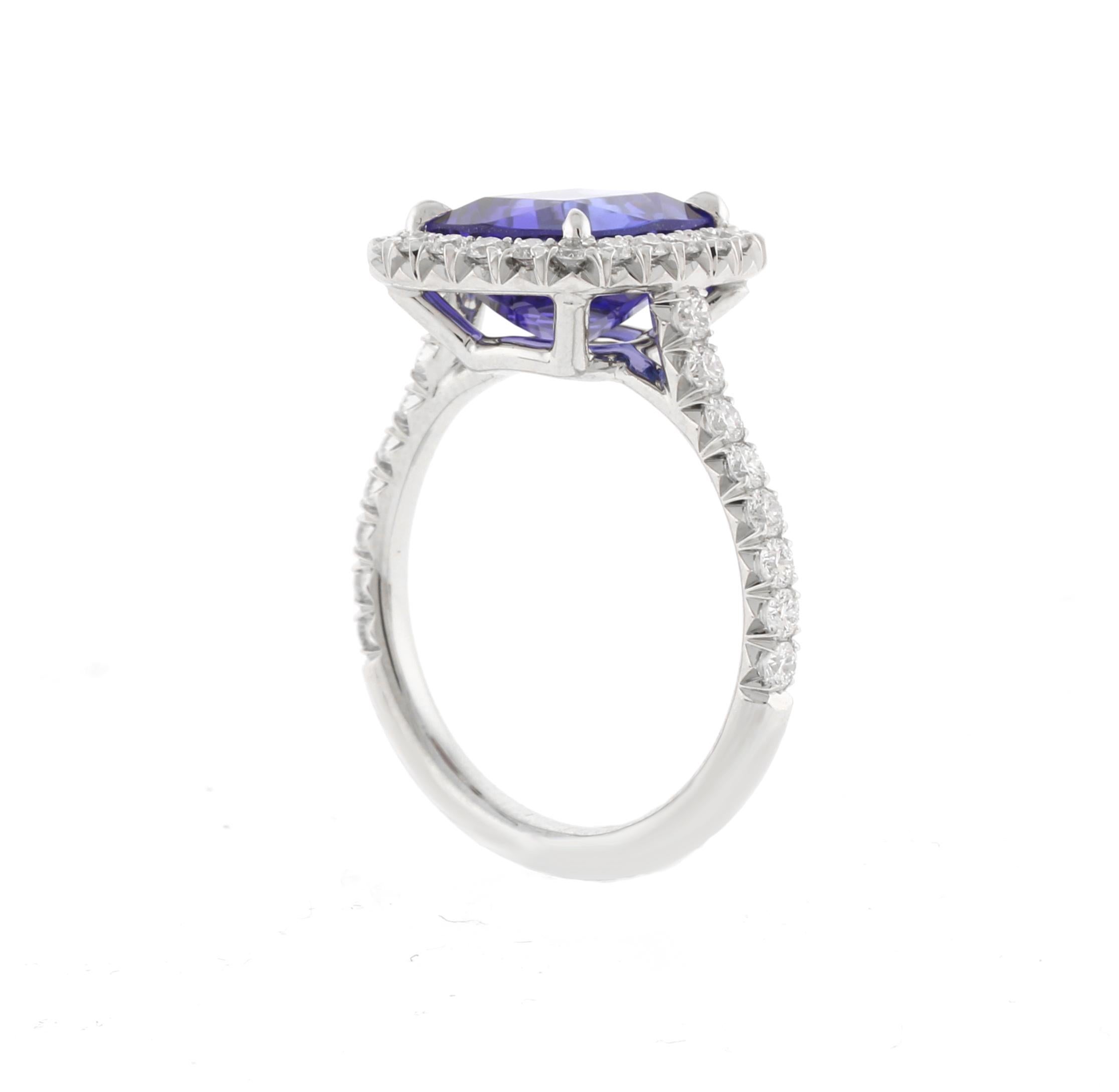 Cushion Cut Tanzanite and Diamond Halo Ring by Pampillonia For Sale