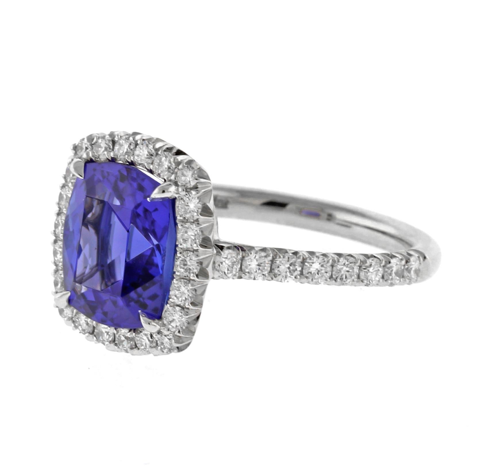Tanzanite and Diamond Halo Ring by Pampillonia In New Condition For Sale In Bethesda, MD