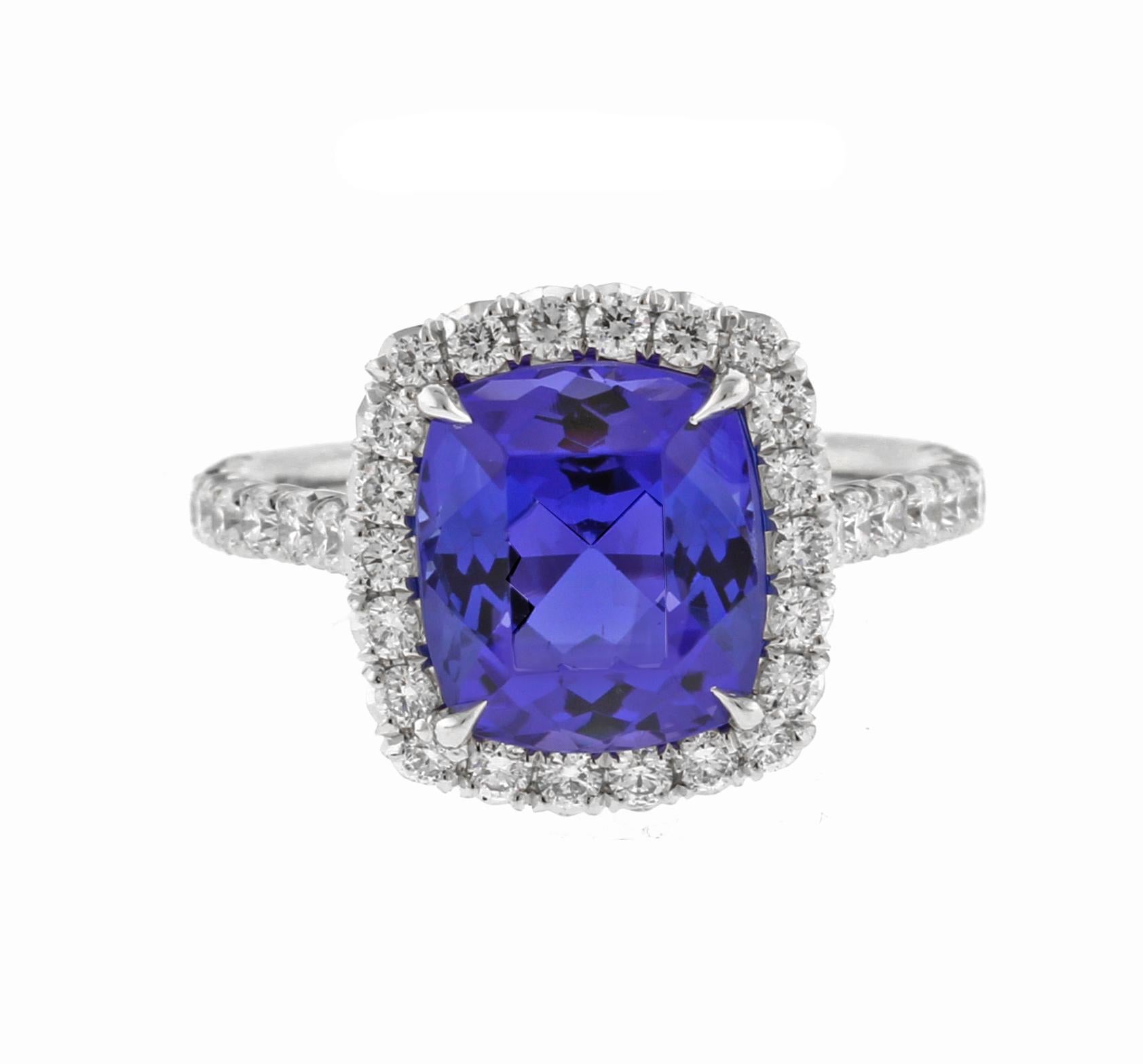 Women's or Men's Tanzanite and Diamond Halo Ring by Pampillonia For Sale