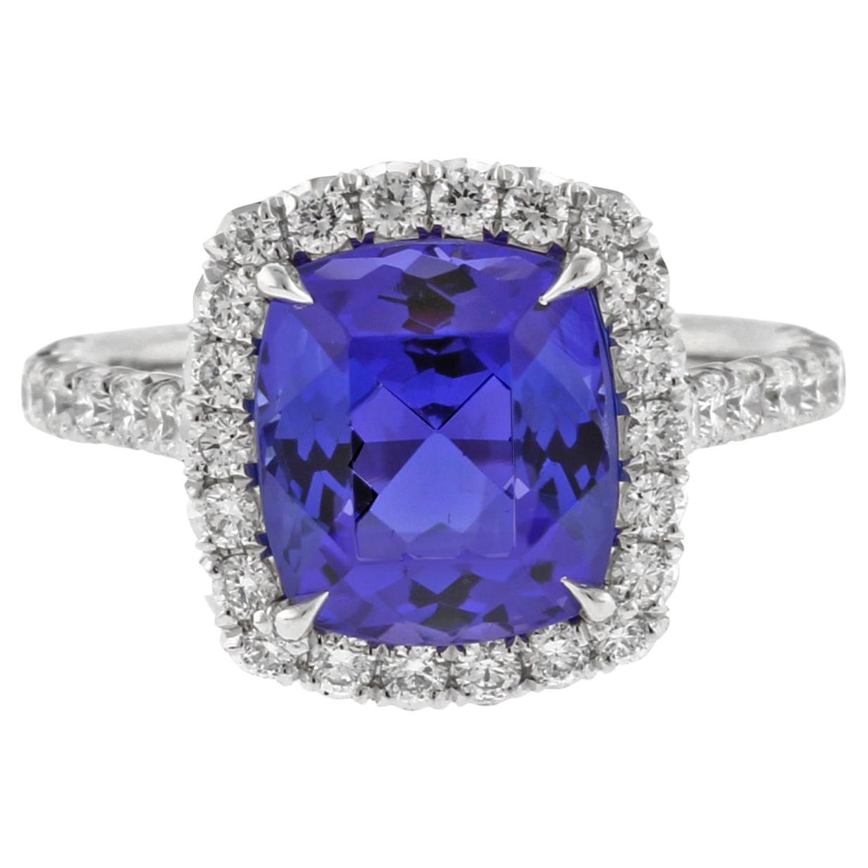 Tanzanite and Diamond Halo Ring by Pampillonia For Sale