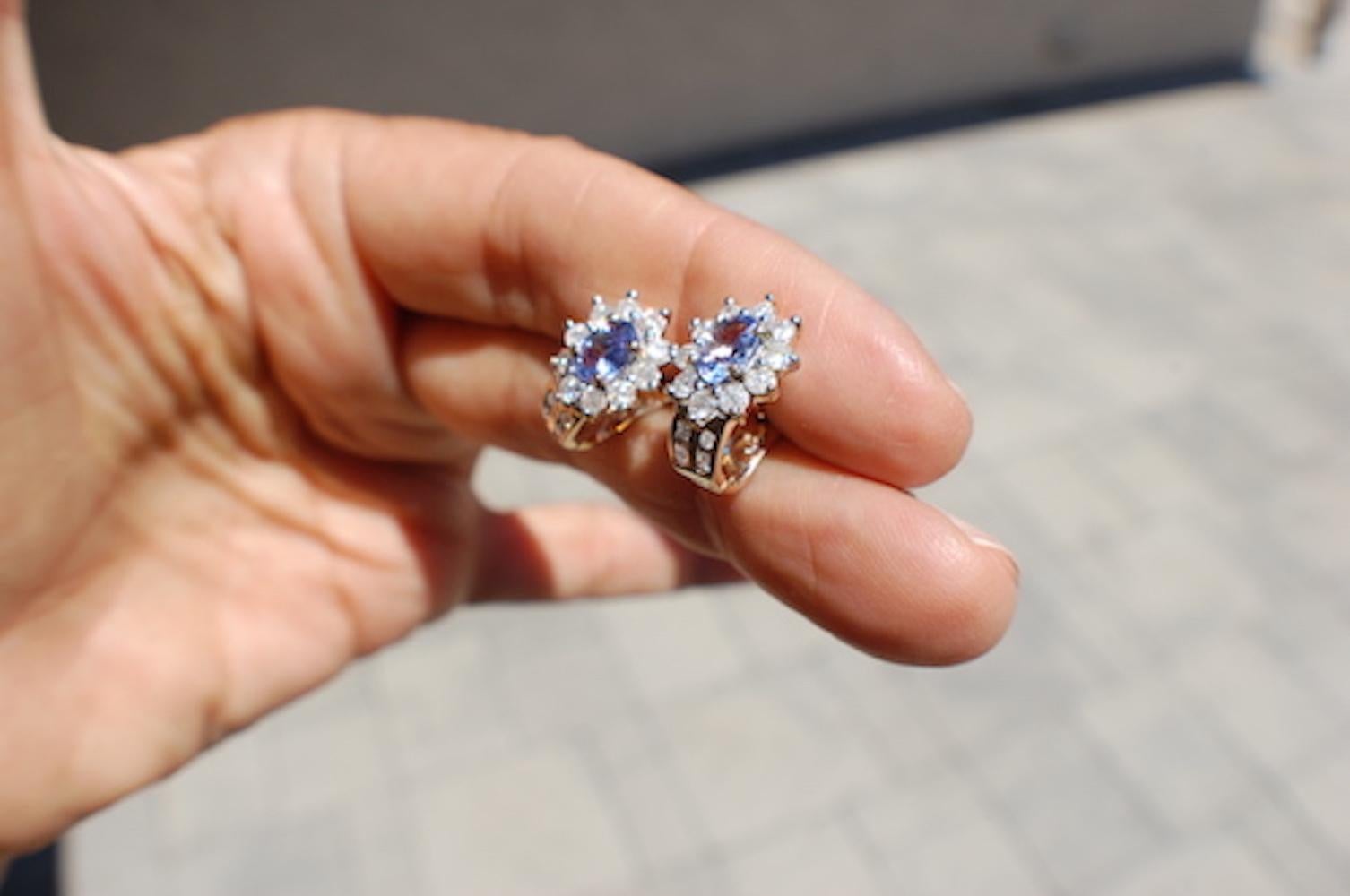 Contemporary Tanzanite and Diamond Huggy Halo Earrings, 2.15 Carat