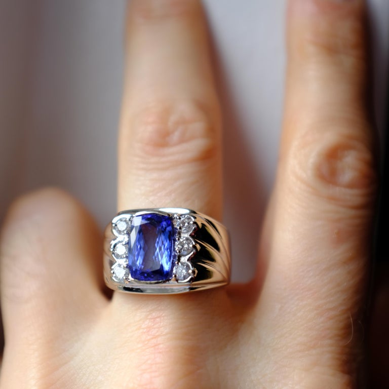 Tanzanite and Diamond Men's Ring Memphis Design Movement at 1stDibs