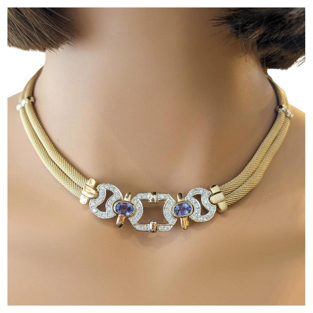 Tanzanite and Diamond Mesh Necklace in 14k Yellow and White Gold