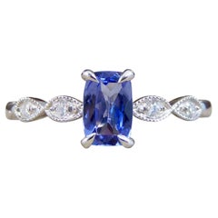 Tanzanite and Diamond Milgrain Set Ring in 18ct White Gold