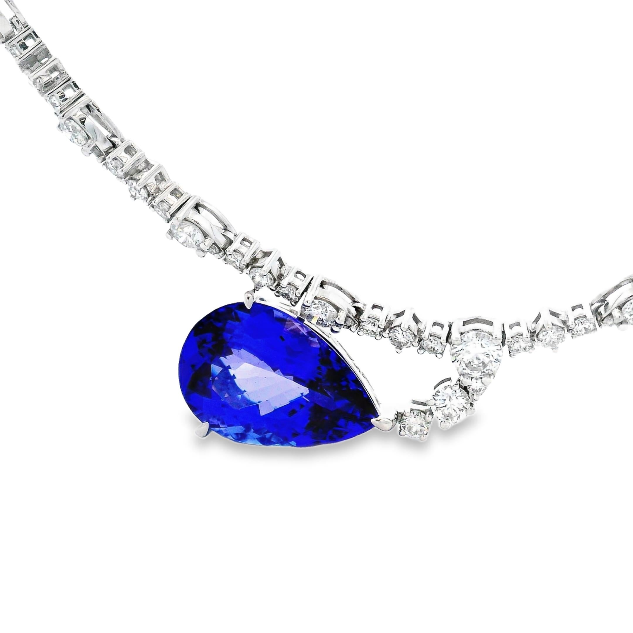 Contemporary Tanzanite and Diamond Necklace 8.24ct Pear Drop in 14K White Gold 17 Inches For Sale