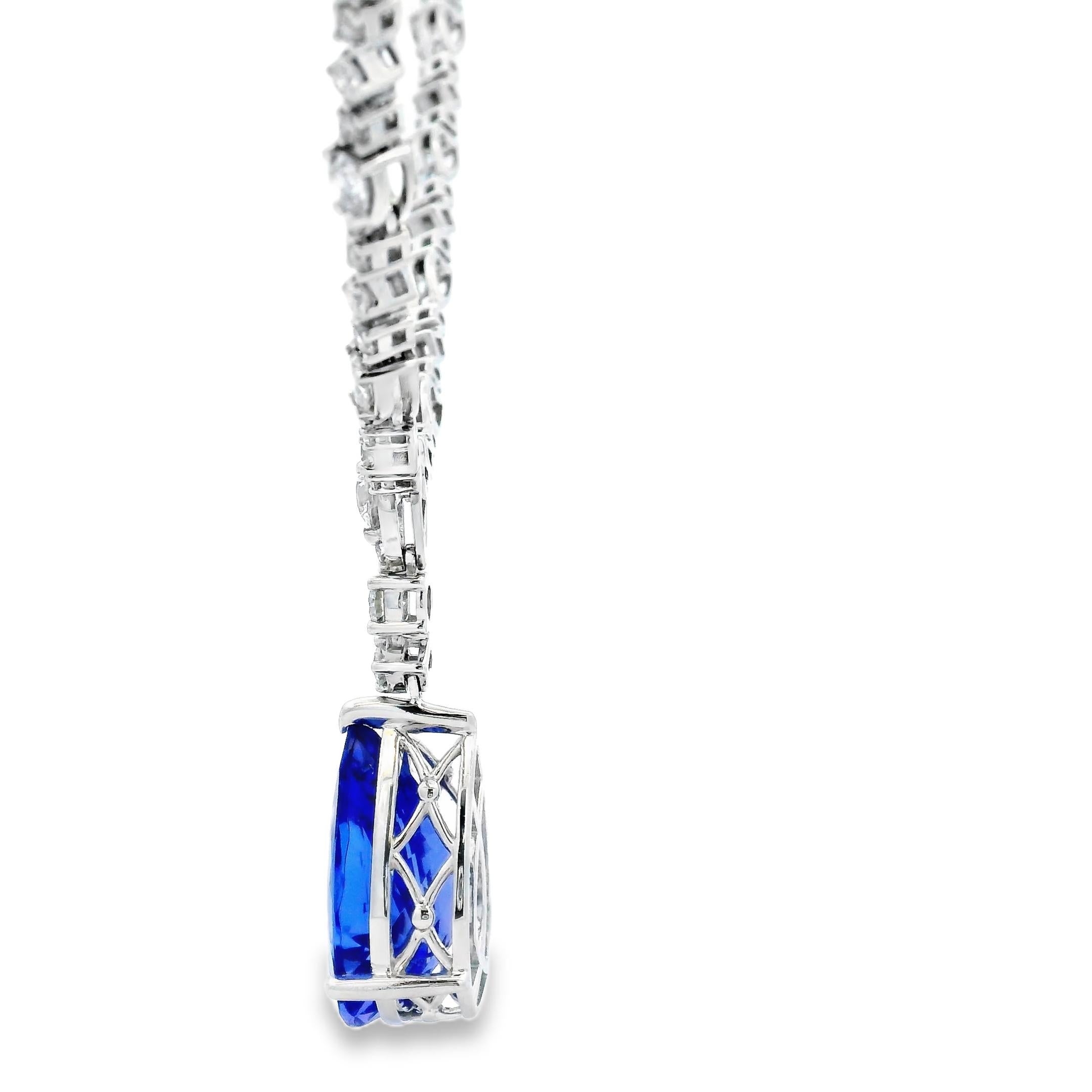 Pear Cut Tanzanite and Diamond Necklace 8.24ct Pear Drop in 14K White Gold 17 Inches For Sale