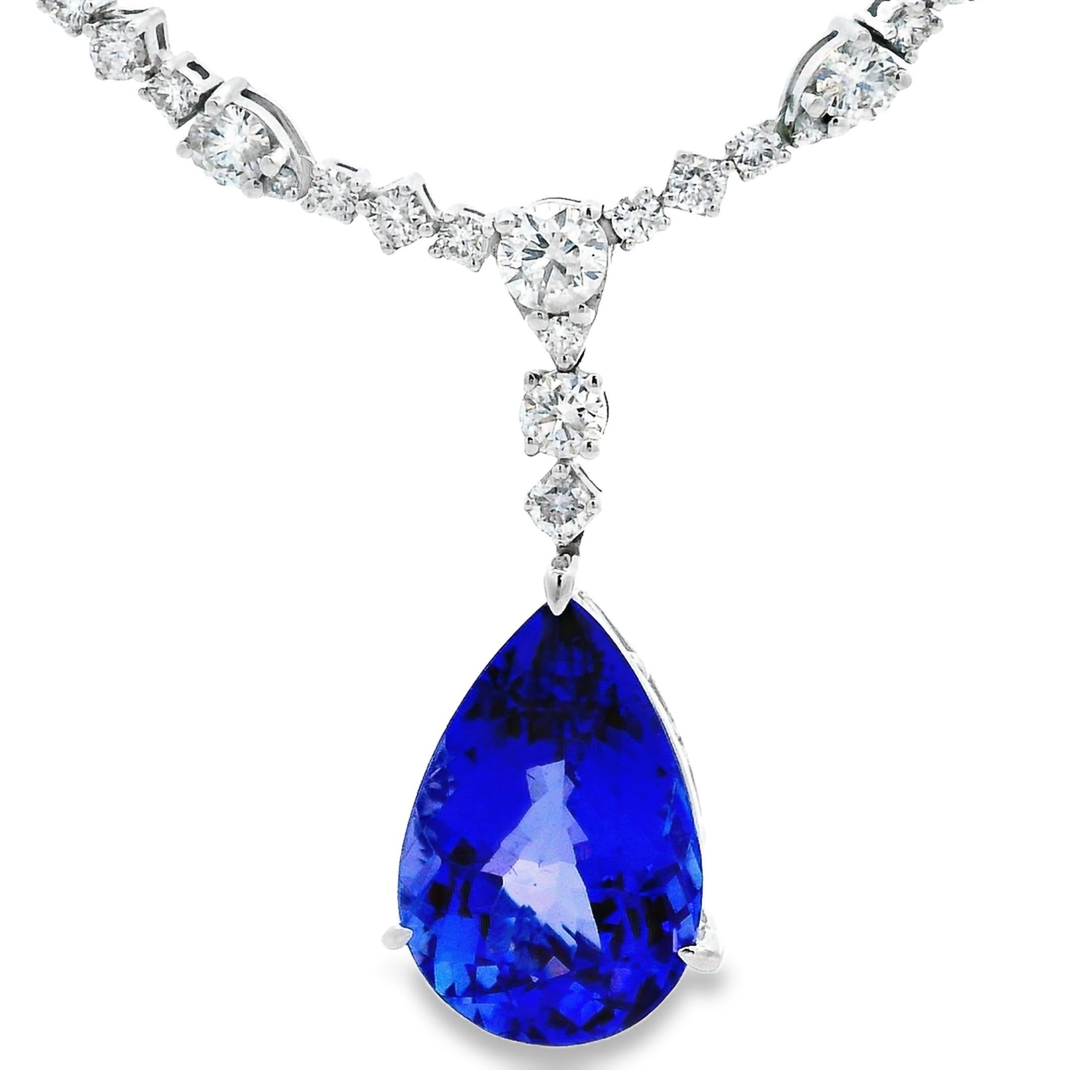 Tanzanite and Diamond Necklace 8.24ct Pear Drop in 14K White Gold 17 Inches For Sale 1