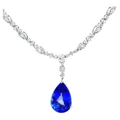 Tanzanite and Diamond Necklace, 8.24ct Pear Drop in 14K White Gold, 17"