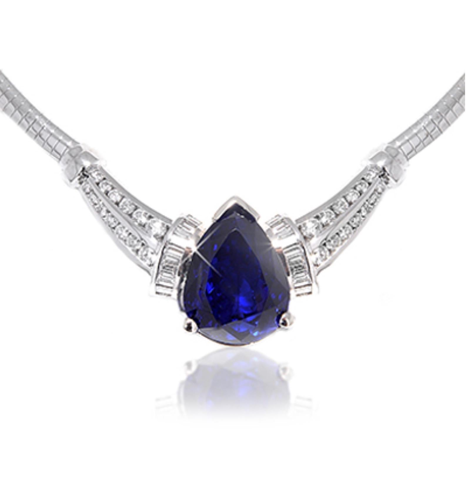 Modern Tanzanite and Diamond Necklace For Sale