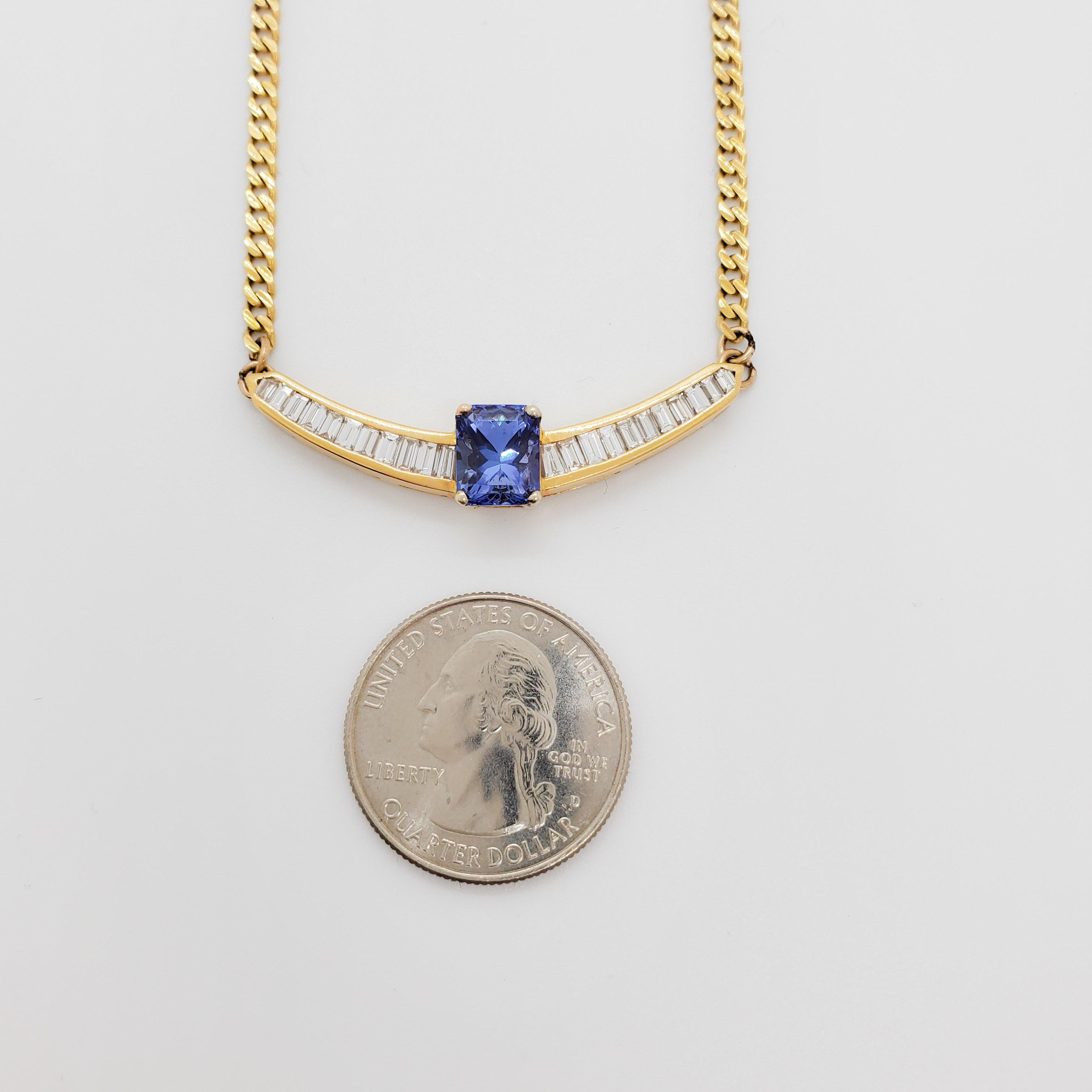Tanzanite and Diamond Necklace in 18k Yellow Gold For Sale 1