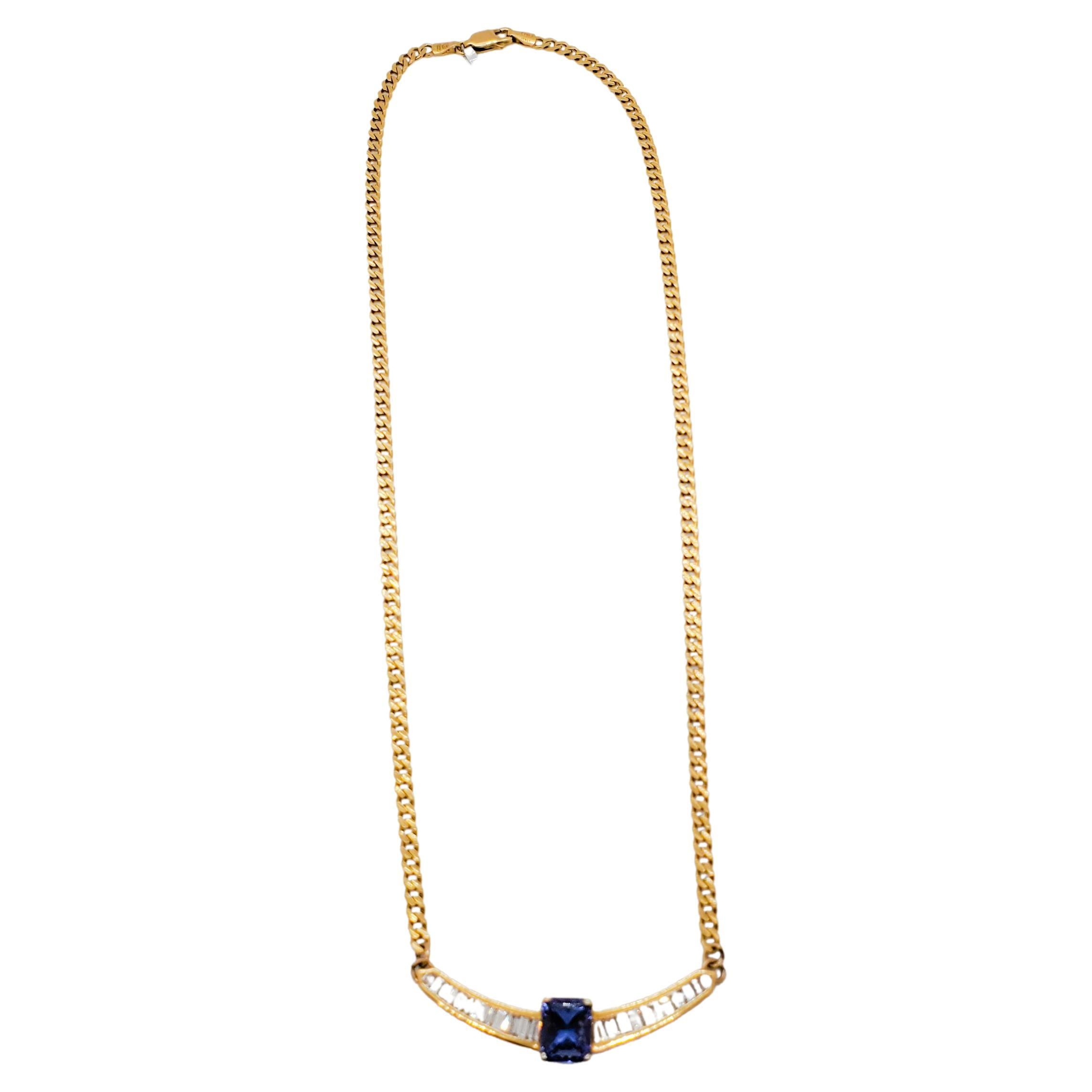 Tanzanite and Diamond Necklace in 18k Yellow Gold For Sale