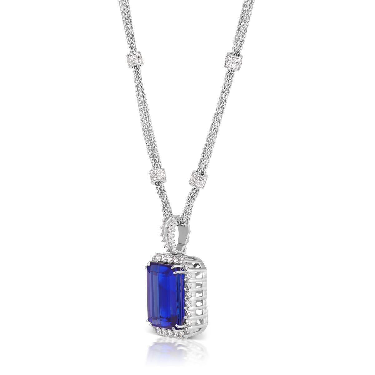 18k White Gold 43.25ct Tanzanite and 6.00 ct Diamond Pendant

A substantial gold chain with diamond stations provides the perfect
backdrop for a classic Tanzanite pendant.
Item: # 01336
Metal: 18k W
Color Weight: 43.25 ct.
Diamond Weight: 6.00 ct.