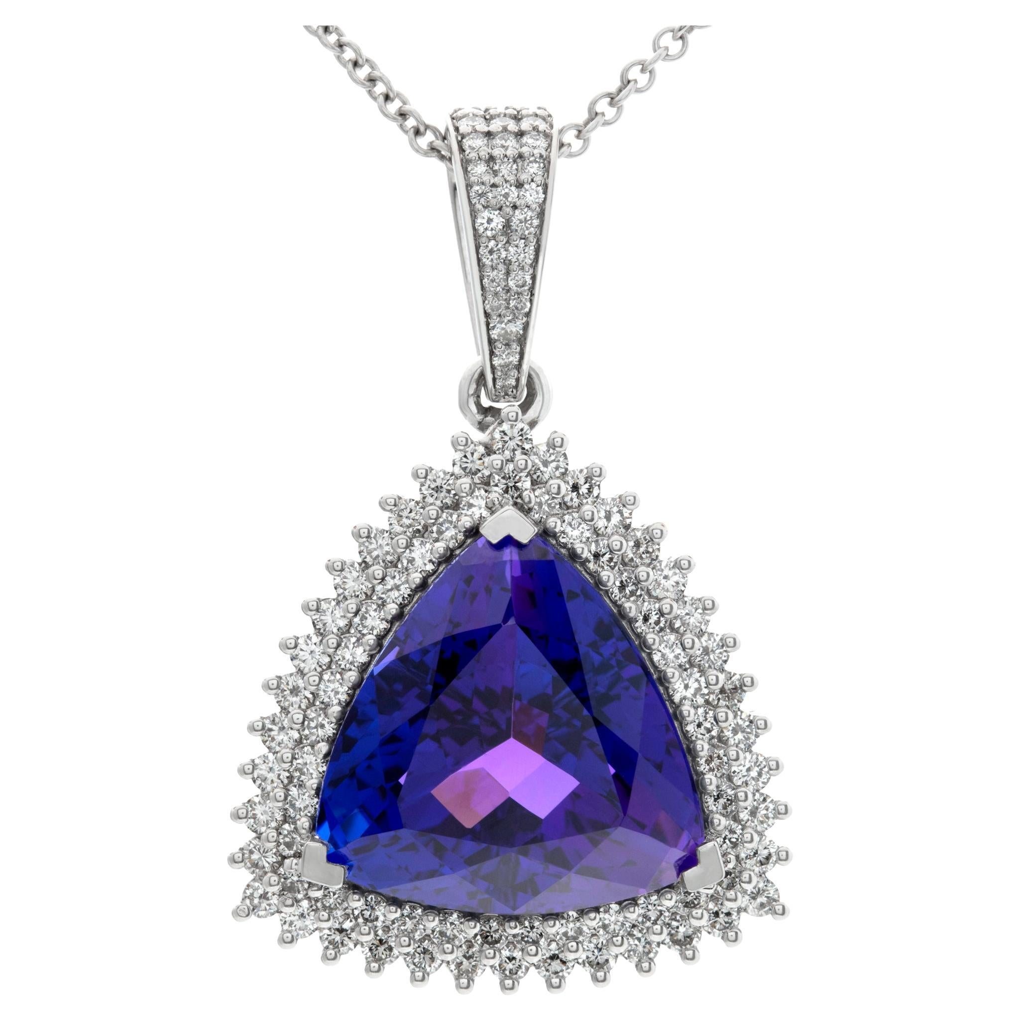 10.90CT Tanzanite and 3.28CTW Diamond Pendant in 18K White Gold For