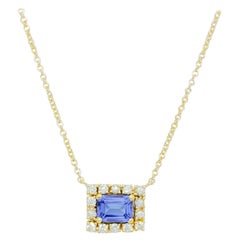 Tansanit- und Diamant-Anhänger-Halskette aus 18 Karat Gelbgold