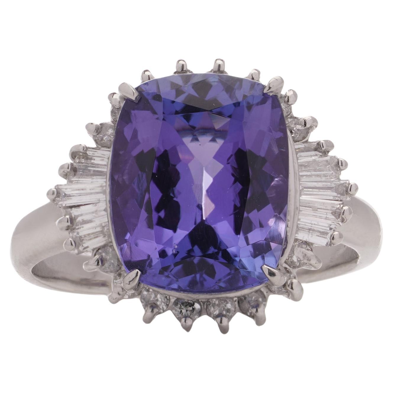 Tanzanite and diamond platinum cluster ring