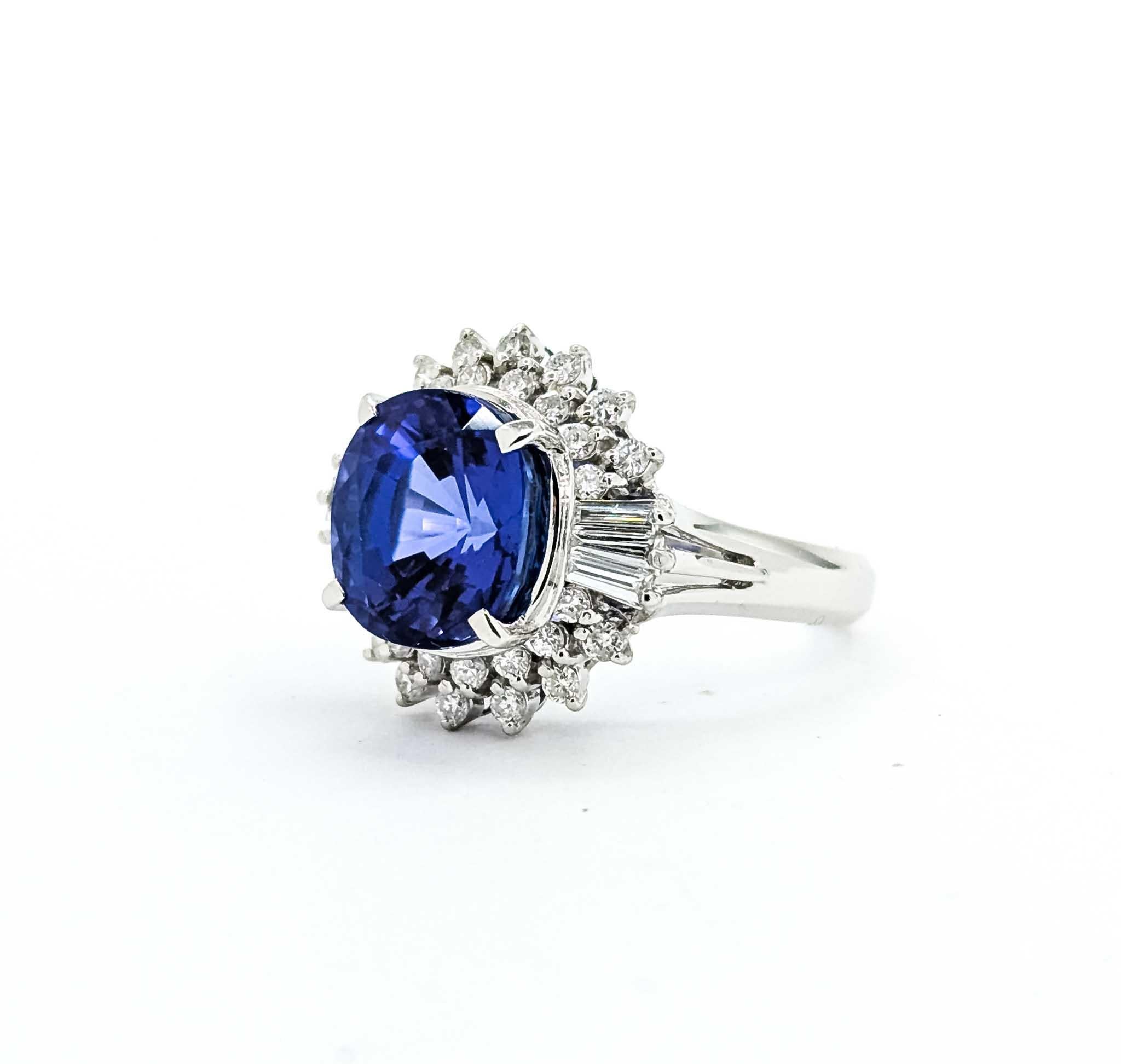 Bague en platine avec tanzanite et diamant en vente 4